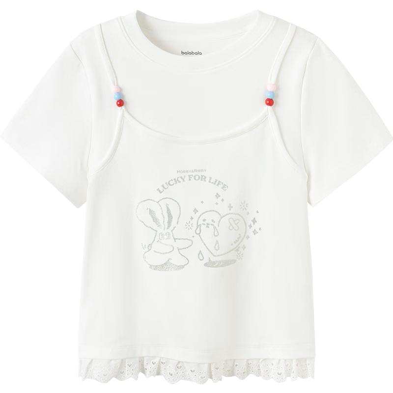 Balabala Girls' Faux Two-Piece Short Sleeve T-Shirt