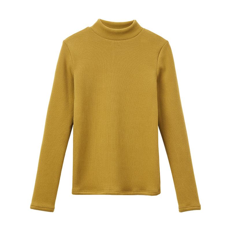 Осень Зима Высокий воротник Однотонный Пуловер Топ Женский Длинный рукав Повседневная Мода бархатный теплый Футболка