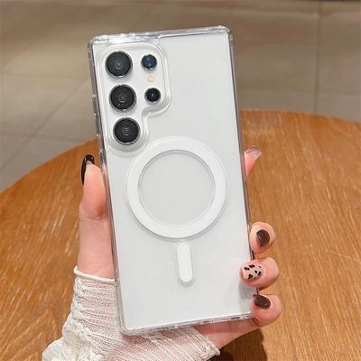 Для Samsung Galaxy S25 Ultra Plus S24 S23 S21 FE S22 Ultra Plus S20 FE Прозрачный чехол Роскошный магнитный чехол для беспроводной зарядки
