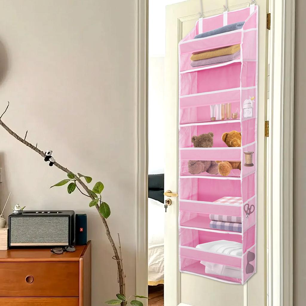 Over The Door Hanging Organizer with 5 Large Pockets and 10 Side Mesh Pockets for Bathroom and Bedroom Back of Door Organizers
