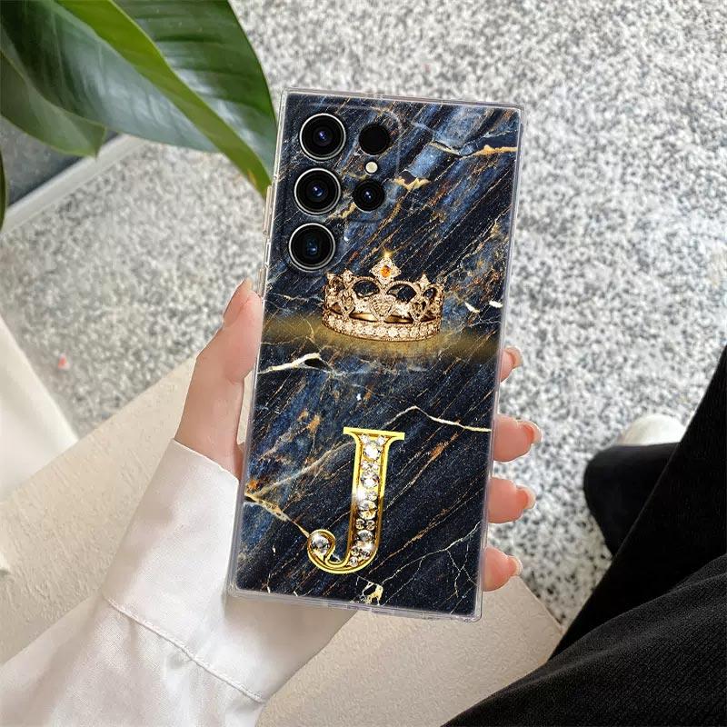 Чехол для телефона с начальными буквами E M I J L для Samsung Galaxy S24 S23 Ultra S22 S20 Plus S21 FE Прозрачный чехол Модный Мраморный Корона Fundas