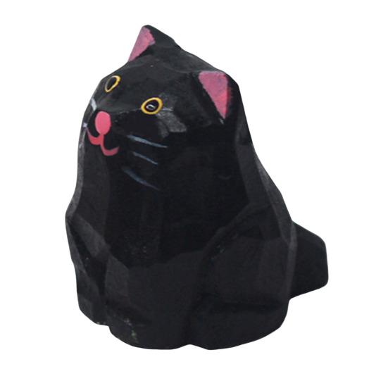 Деревянная резная фигурка кошки, ручная резьба по дереву, художественная статуэтка котенка, маленькая скульптура животного, украшение для домашнего офиса, рабочего стола, орнамент