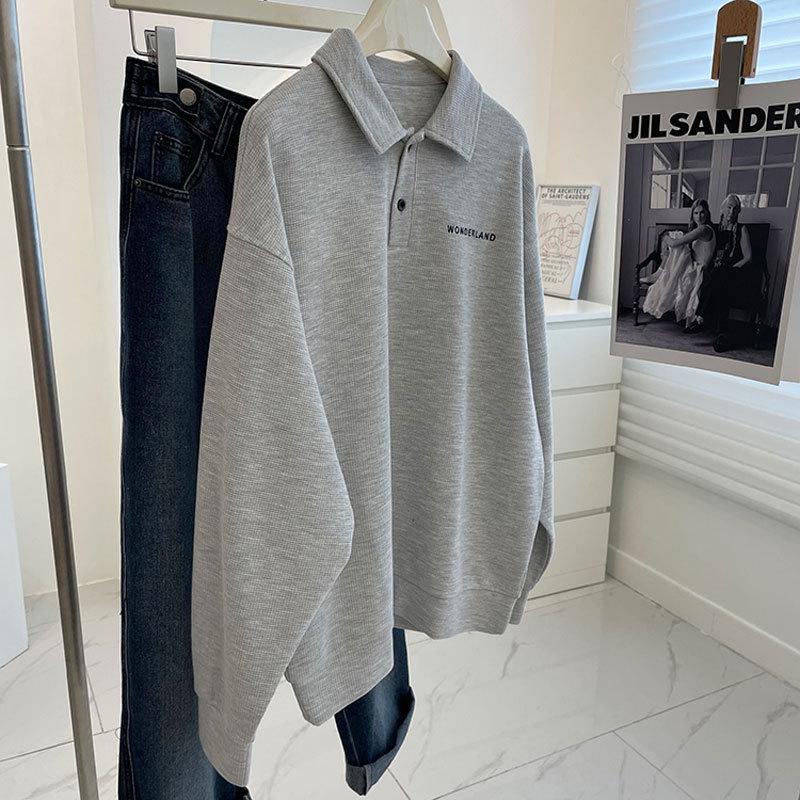 Ретро Свободный Крой Толстовка Поло с Длинным Рукавом - Стиль Французского Инфлюенсера