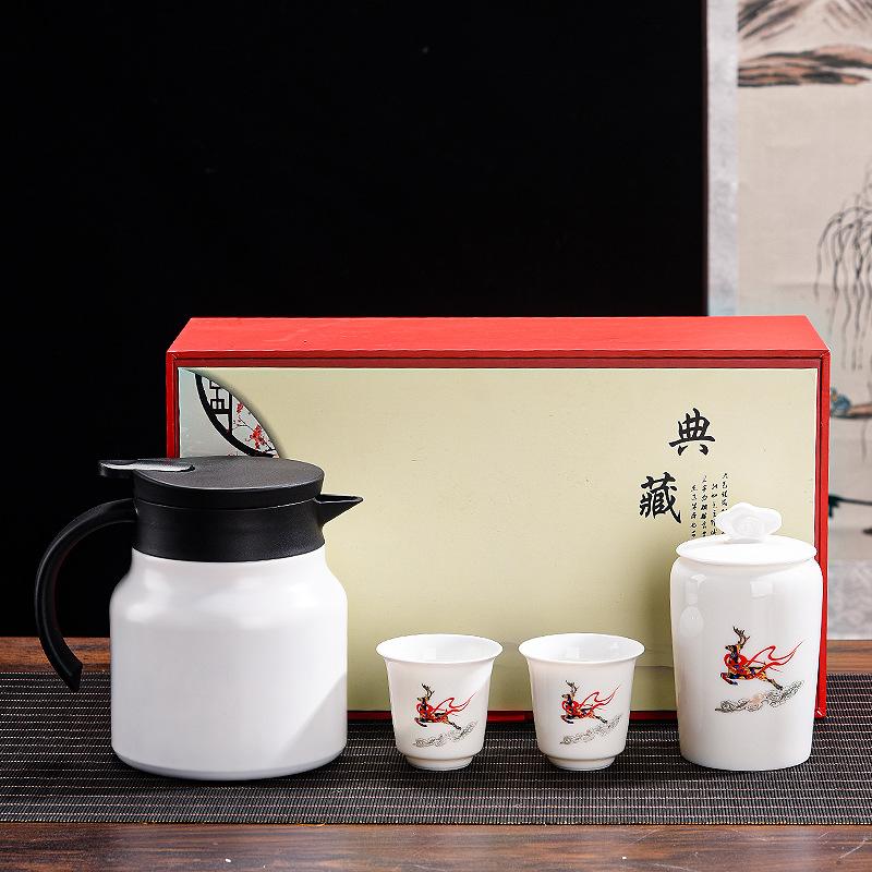 High-grade stewed teapot suet jade teacup cover, household light luxury business gifts can be printed, and the whole set of stewed teapots is