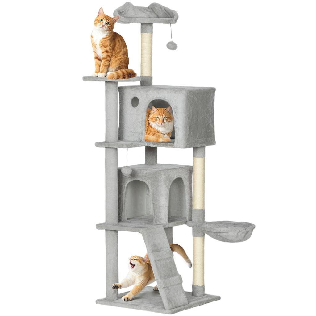 160 cm Cat Tree Condo with Sisal Scratching Posts, Multiple Levels, Caves, Hammock, and Ladder