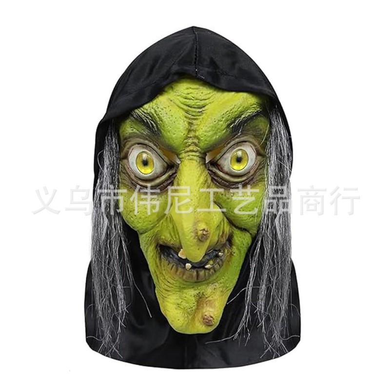 Halloween Witch Mask Long Hair Headscarf Horror Costume Party Prop