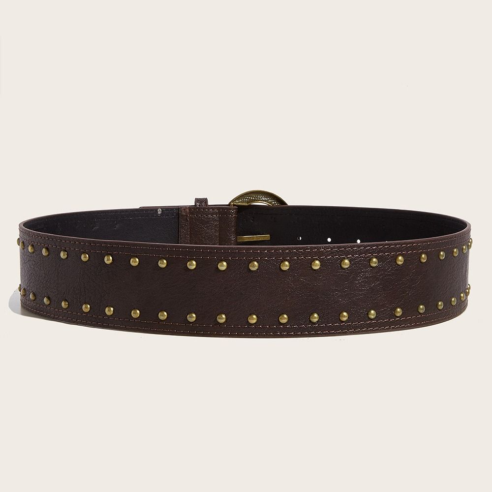Кожаный пояс Y2k Винтажный пояс для платья и джинсов Ретро Женский пояс с заклепками Подчеркивающий талию