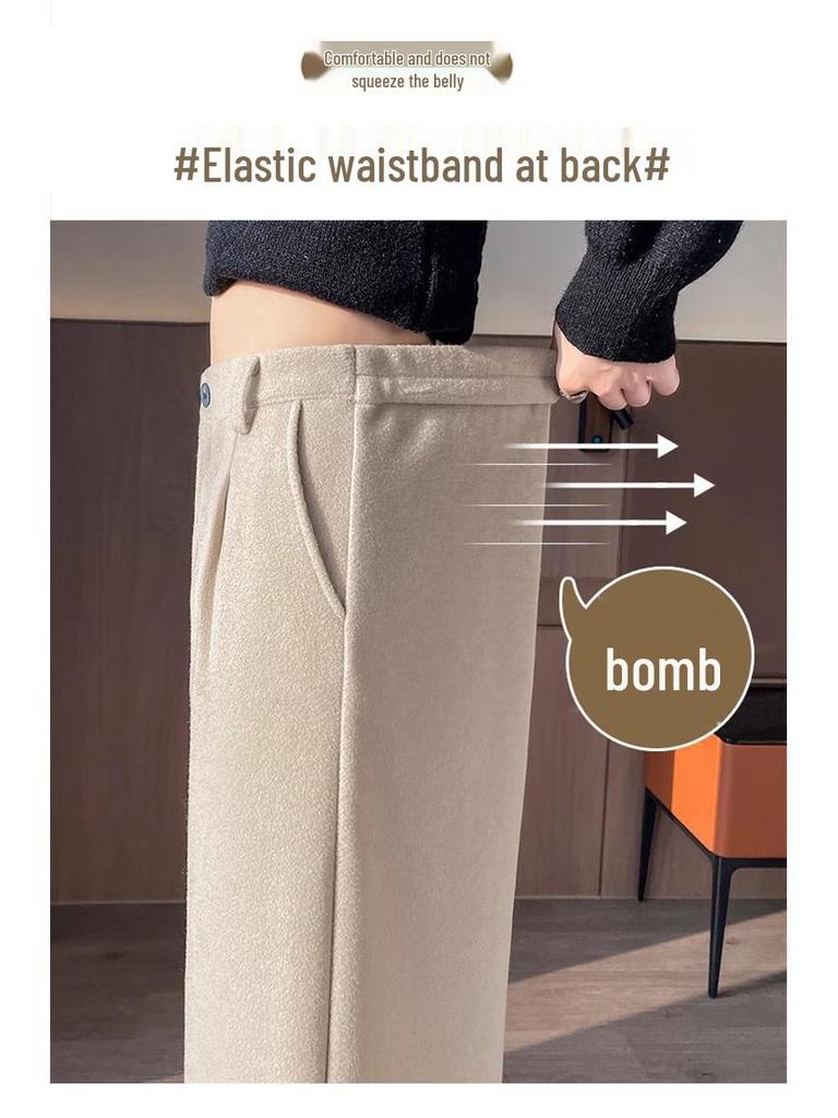 Женские черные шерстяные брюки с высокой посадкой и широкими штанинами, осень/зима 2024