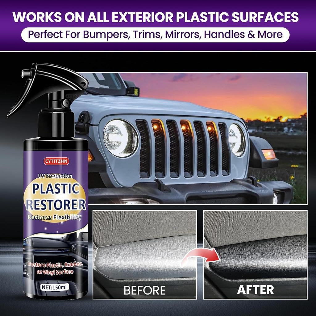 Black Plastic Restorer for Cars - Ceramic Trim Coating Restores Faded Black Trim, Vinyl & Rubber | UV Protection & Deep Shine Polish | Long-Lasting