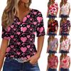 Women's T Shirt Tee Valentine's Day Print Button Short Sleeve Daily Weekend Fashion Basic V- Neck Regular Top