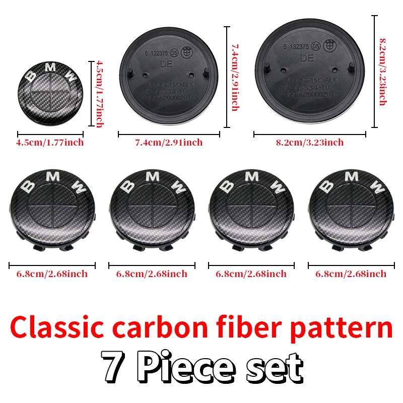 7Pcs Fiber All Black Car Wheel Center Caps Hub Cover Badge Auto Hood Front Rear Trunk Emblem For BMW  E85 E86 E89 G29 F87 G87