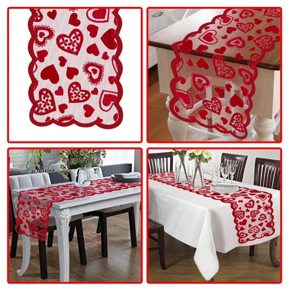 Rectangular Heart Shaped Table Runner Valentines Day Tableware Placemat Desk Decoration