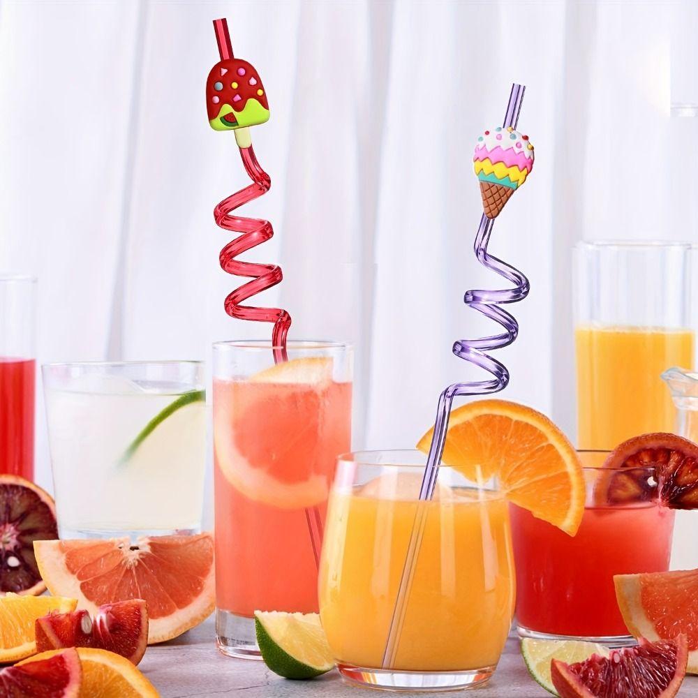 8pcs Cartoon Reusable Straws Vibrant Drinking Straws Ice Cream-Shaped Straws Party