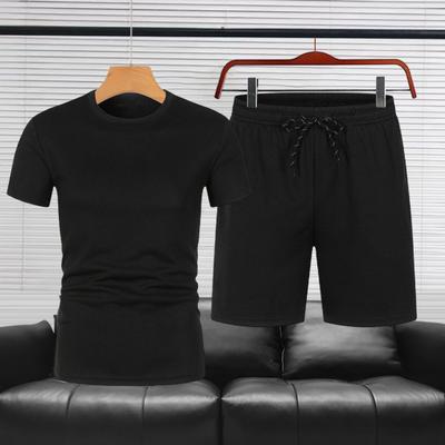Комплект мужской спортивной одежды из 2 предметов, футболка с коротким рукавом и круглым вырезом, эластичный пояс, регулируемые шорты, повседневный наряд