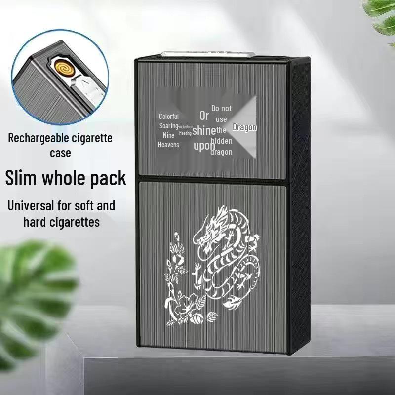Slim 20-Piece Cigarette Case with Rechargeable Lighter - Moisture-Proof, Pressure-Resistant Flip-Top Design.