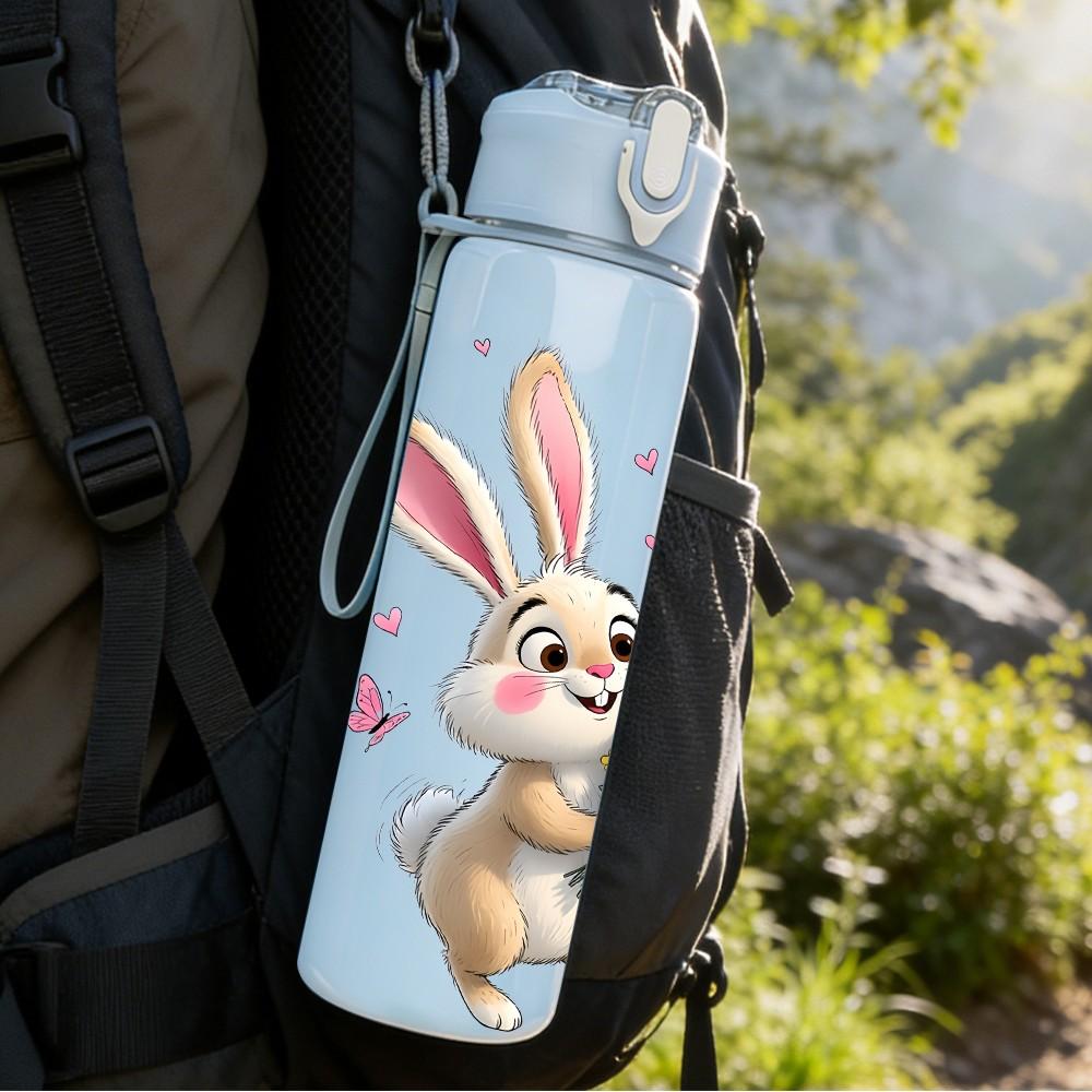 1PC Easter Rabbit Love Heart Quote Print 750ml Color Plastic Sports Water Bottle Leakproof Flip Straw Lid Suitable for Sports Office Home Use