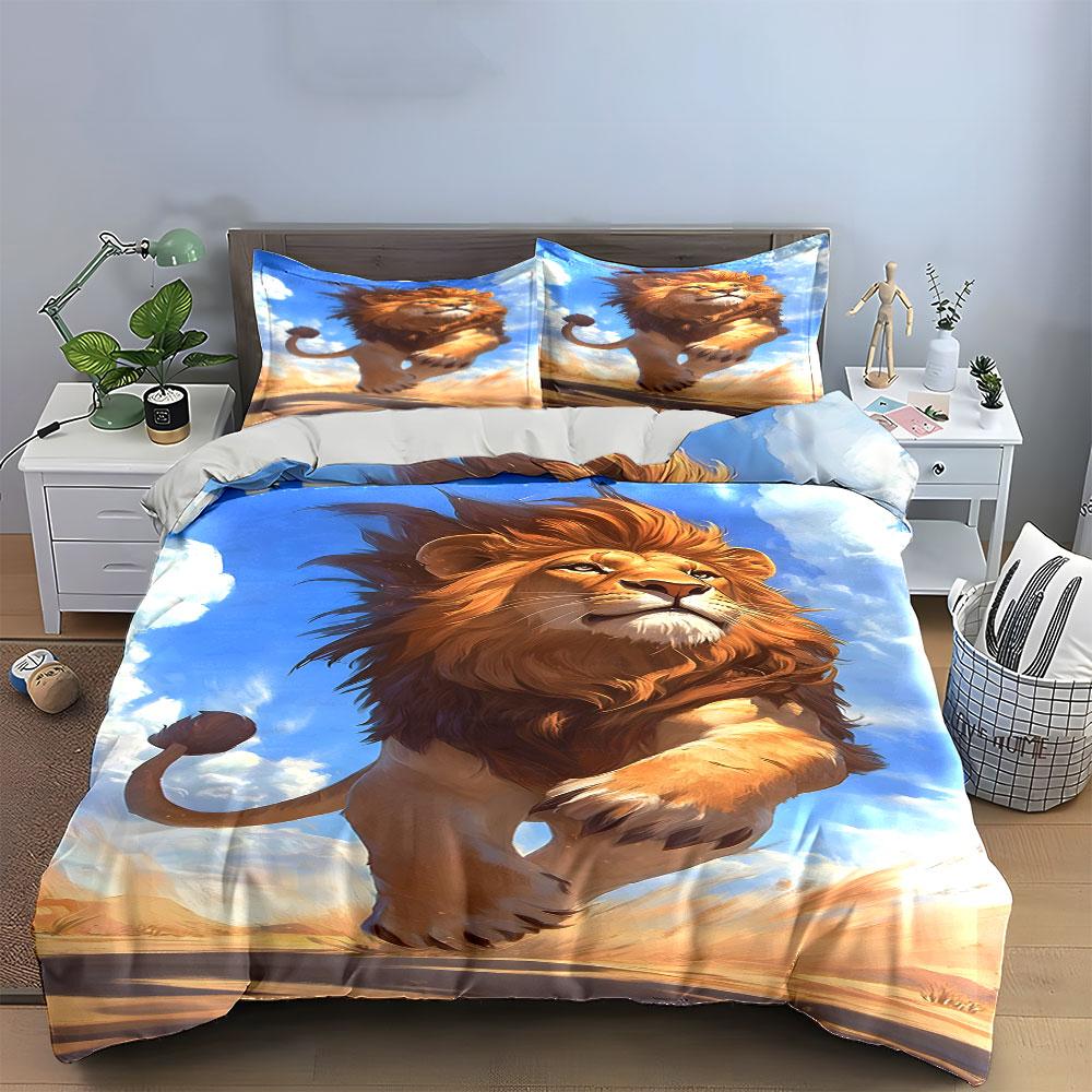 Majestic lion on sky. Bedding sets Duvet cover sets Duvet covers Pillowcases(1* Duvet Cover 2* Pillowcases without duvet insert)