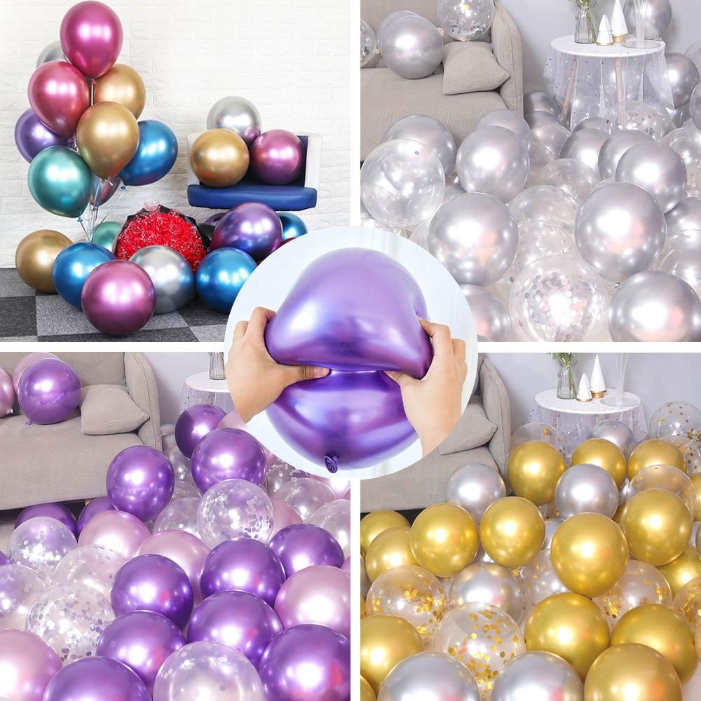 50pcs 12 Inch Wedding Party Decor Latex Balloons Metallic Blue Pink Green Silver Gold Chrome Decoration Ballon