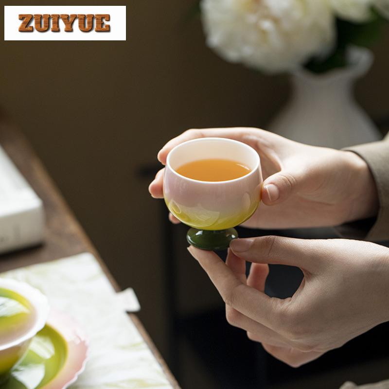 2pc/lot Gradient Color Round Mouthed High Foot Teacup Zen Tea Bowl Cute Cup Tea-tasting Meditation Cup Jianzhan Master Cups 85ml