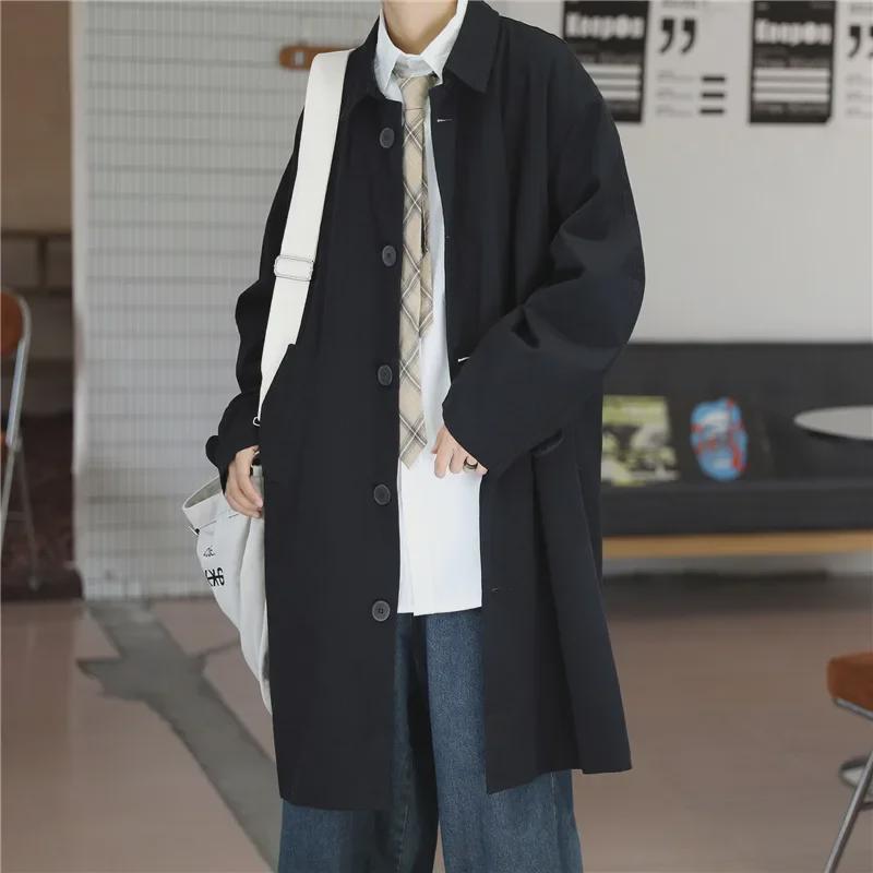 Мужская модная повседневная куртка-ветровка - весна/осень, средней длины, в гонконгском/японском/корейском стиле, спортивная, элегантная, свободного кроя.