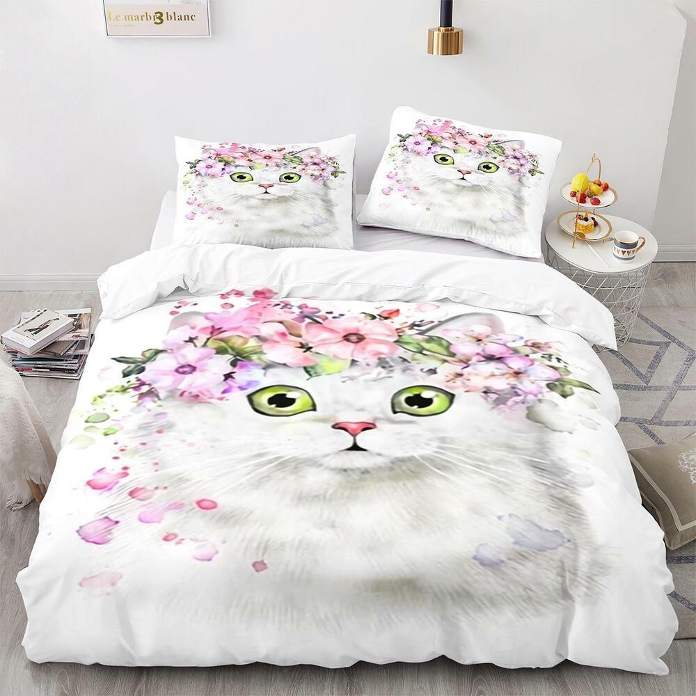 3D Pet Cat Комплект постельного белья King Queen Кровать Чехол Наволочка 2/3 шт Милые животные Мягкий чехол Подарок Односпальная кровать Двуспальная кровать