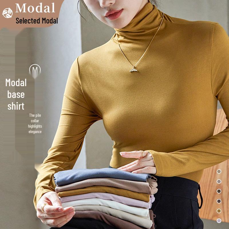 Women's 240g Modal High Collar Slim Fit Long Sleeve T-Shirt - 2025 Spring/Autumn Collection