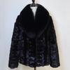 New Real Mink Fur Coat For Women Winter Luxury Real Mink Fur Coat Wite Fox Fur Collar Fashion Warm Lady Real Fur Jacket