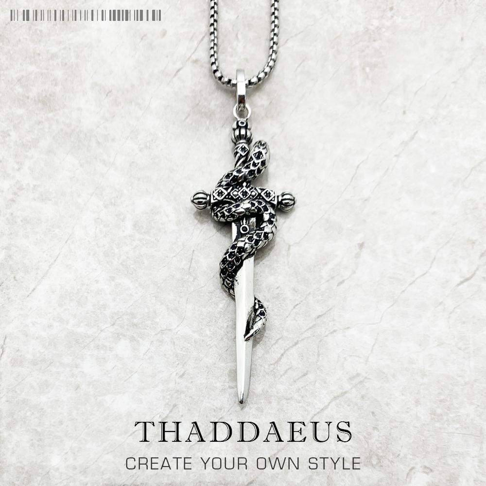 Sword Pendant Link Chain Necklace Summer New Fine Jewelry Europe 925 Silver Vintage Gift For Women Men