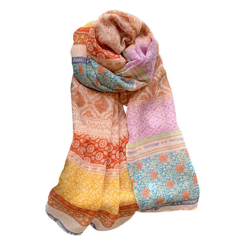 2025 spring and summer new rainbow celebrity style cotton and linen silk scarf female mother elegant commuter air-conditioned room shawl fashion