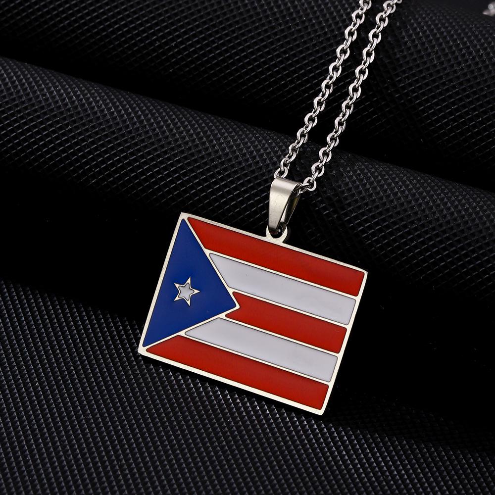 Vintage Enamel Titanium Steel Puerto Rico Necklace for Men, Women, and Couples - Ethnic Style Accessory