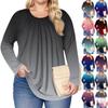 Women's Plus Size Fashion Printed Casual Pleated Round Neck Long Sleeve Top