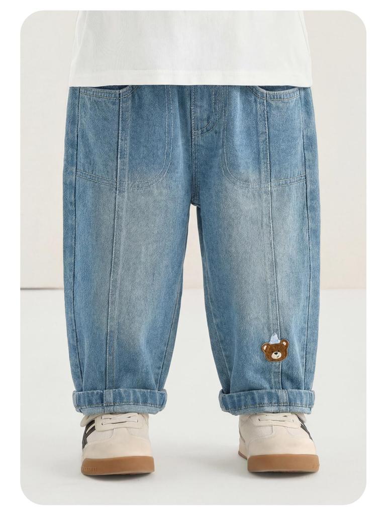 Весенние джинсы для детей Kaka Panda: Модные длинные брюки для мальчиков и девочек, идеально подходят для малышей весной и осенью.