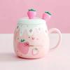 Cute Ceramic Cup with Lid Spoon Girl Strawberry Mug Couple Coffee Breakfast Cup Student Household Drinking Cup