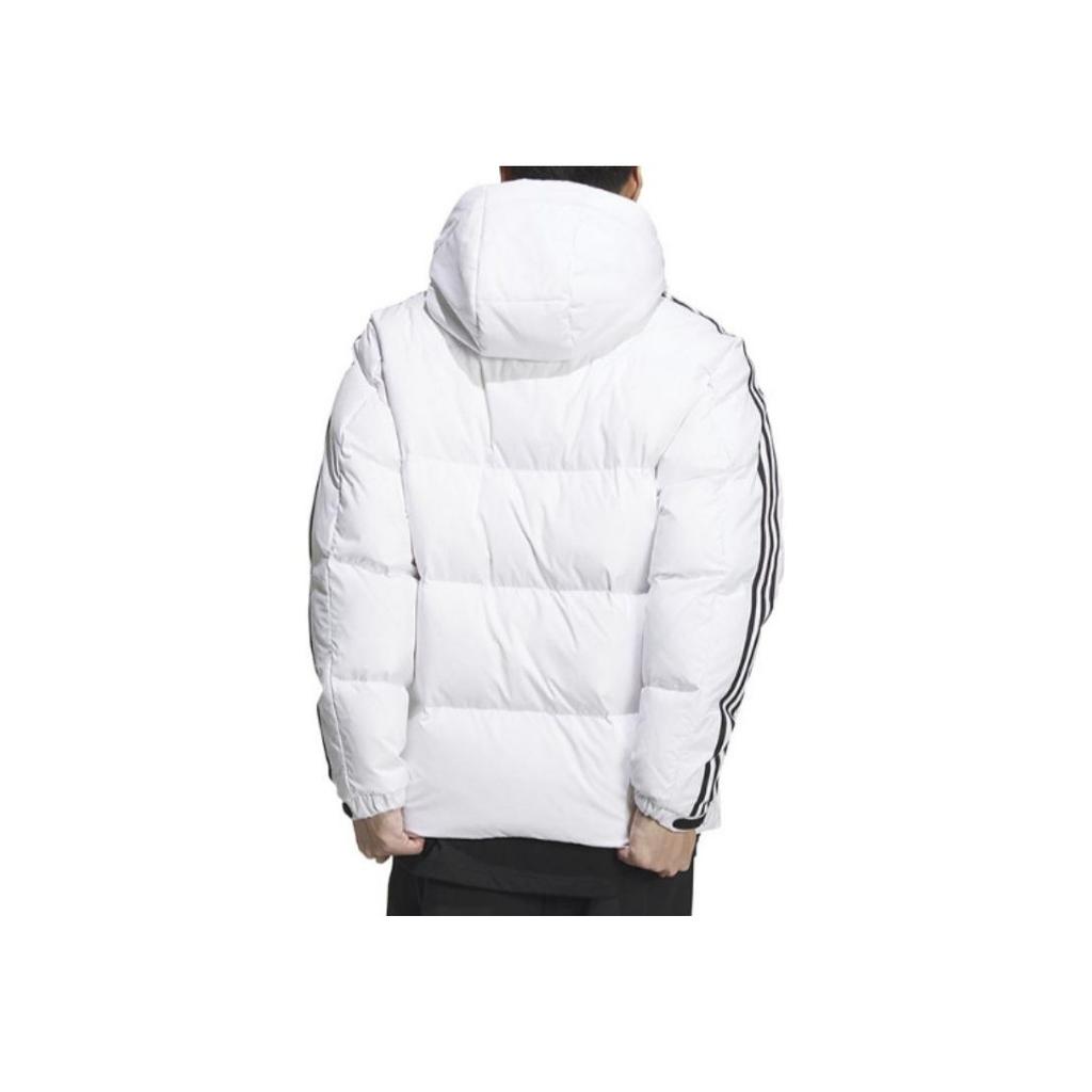 Adidas Puffy Sleeve Side Stripe Sports Warm Hooded Down Jacket Men Outerwear White IT8731