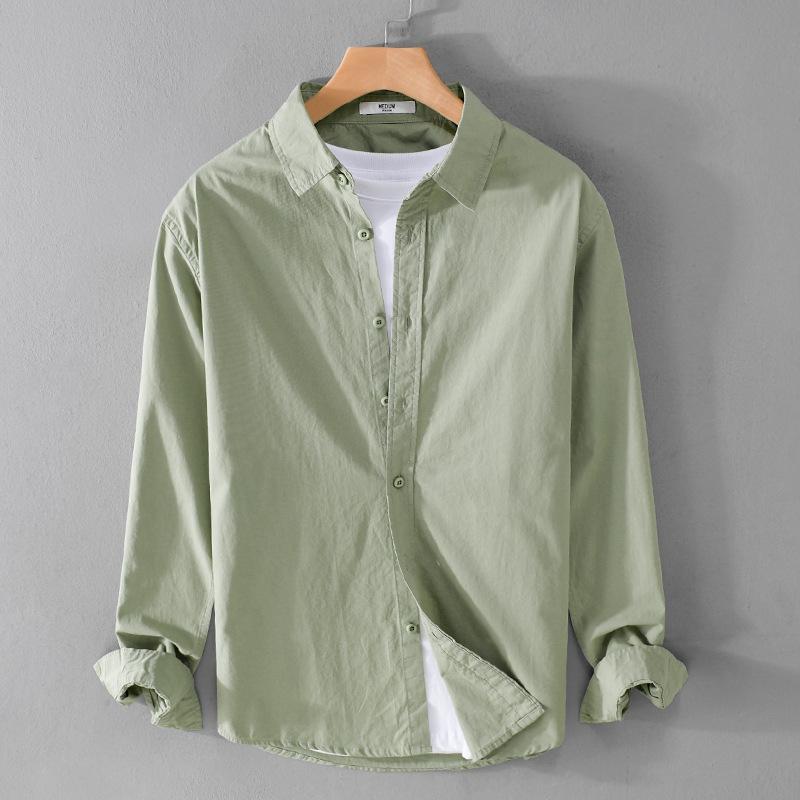 100% чистый хлопок мужская рубашка с длинным рукавом повседневная простая стильная универсальная однотонная рубашка с воротником-лацкан повседневная рубашка базовые мужские топы