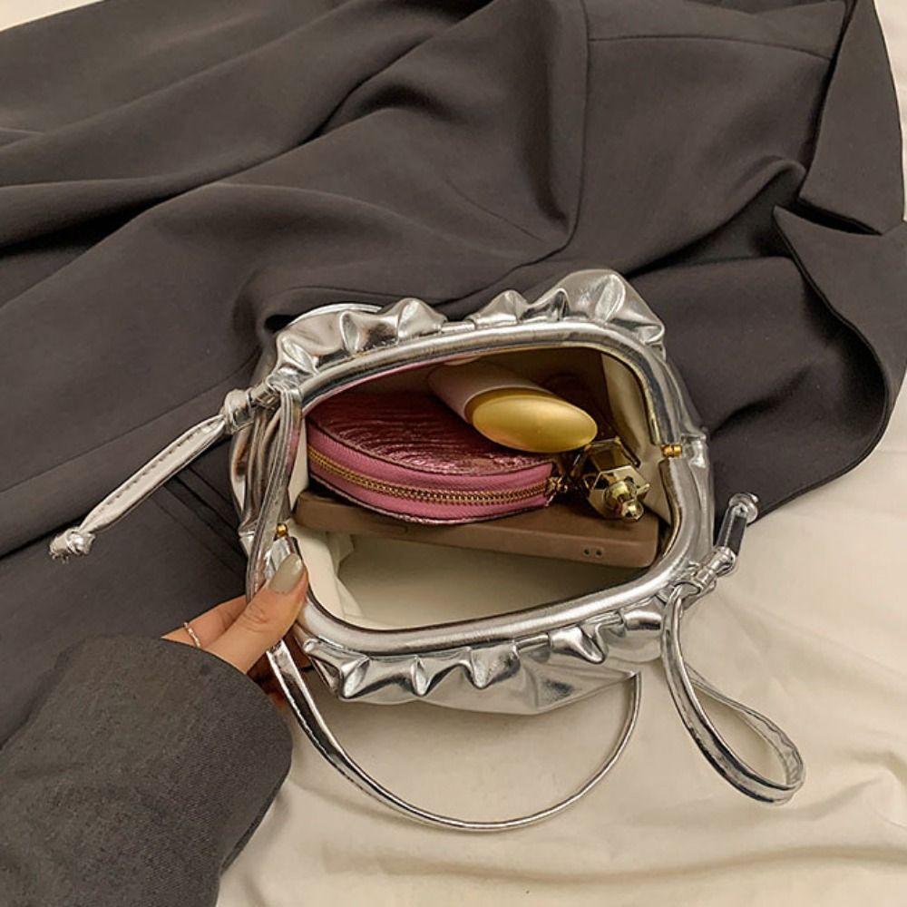 Сумка-клатч из мягкой искусственной кожи Dumpling, серебристая, для вечеринок, для банкета, сумка-облако, для улицы