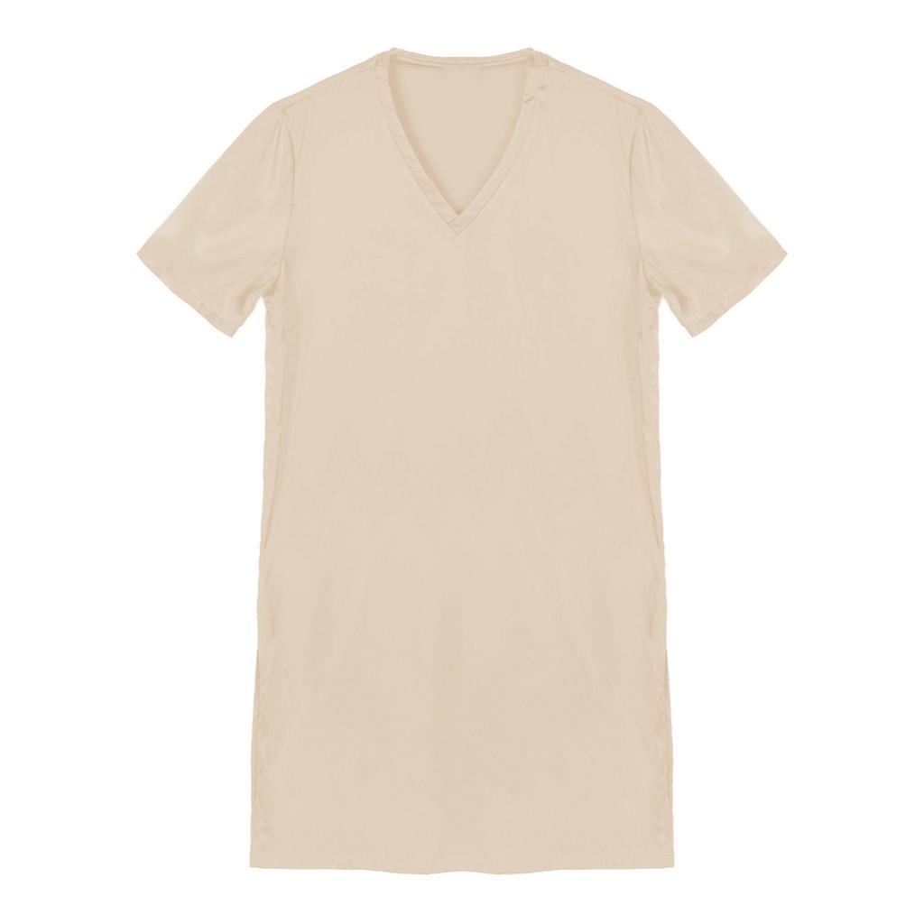 Мужская атласная ночная рубашка с V-образным вырезом и коротким рукавом, одежда для сна, домашняя одежда, ночная рубашка, пижамы