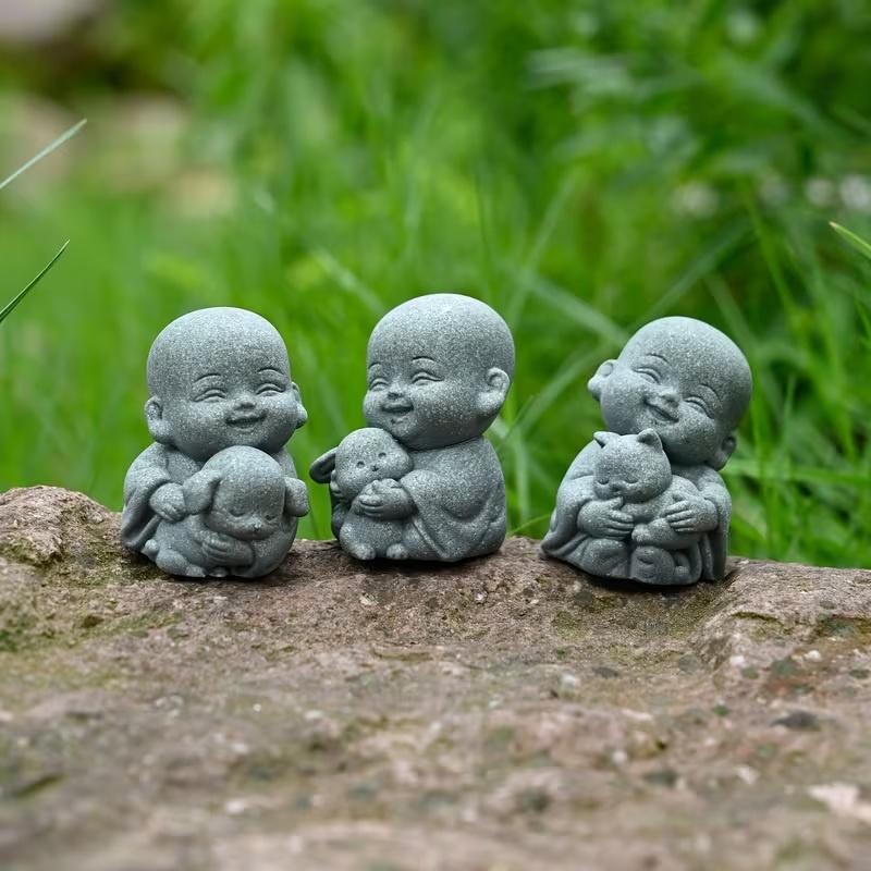 Статуэтка Животного Монаха из смолы, Декорация Zen Stone, Просветляющее Искусство для Сада, Настольный Дисплей