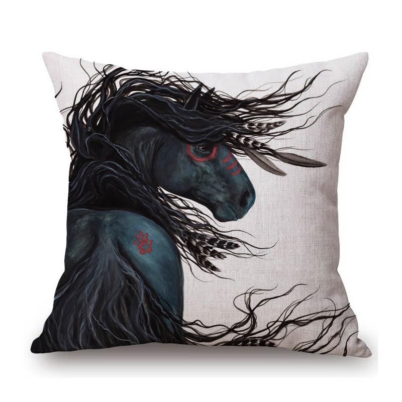 Mustang Horse Wild Horsemanship Club Decoration Art Sofa Throw Pillow Case Black White Elegant Linen Pony Cushion Cover