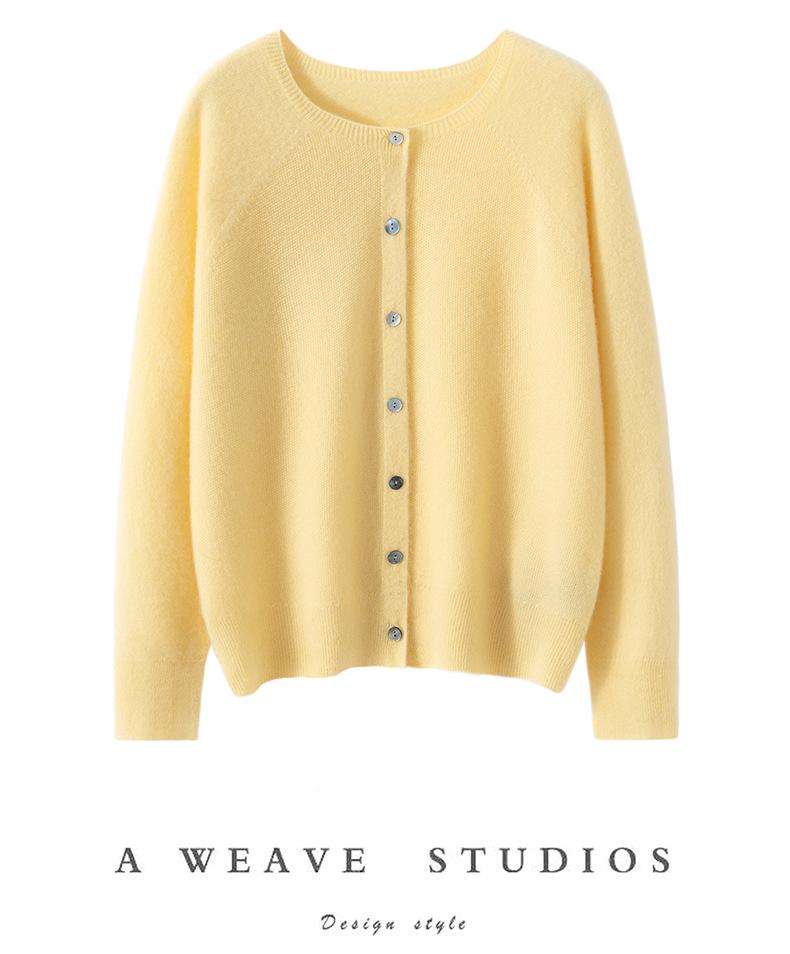 2026 Autumn/Winter Women's Pure Cashmere Round Neck Loose Knit Cardigan Sweater, Solid Color, Long Sleeve.