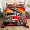 Fire Truck Bedding SetBurning Flames Duvet Cover for Kids Fire Engine Comforter Cover Red Truck Quilt Cover with 2 Pillowcases
