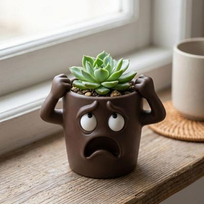 Novelty Shocked Expression Plant Pot Humorous Face Small Plant Container Indoor/Outdoor Use