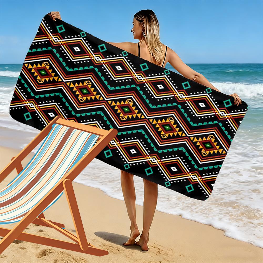 Geometric tribal pattern in vibrant colors Beach towel quick-drying for travel outdoor sports jogging beach and swimming
