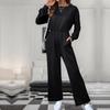 Casual Women's High Waist Long Sleeve Solid Autumn Jumpsuit