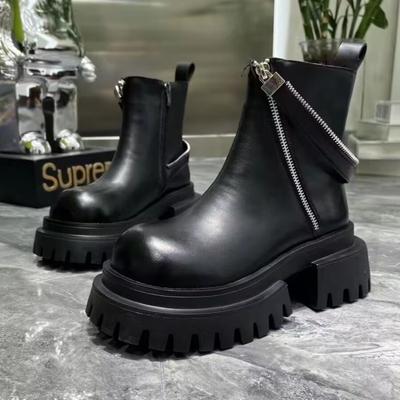 Женские зимние ботинки на платформе с высоким каблуком, дизайнерские новые кожаные туфли, зима 2025, трендовая готическая повседневная обувь, модные ботинки Mujer