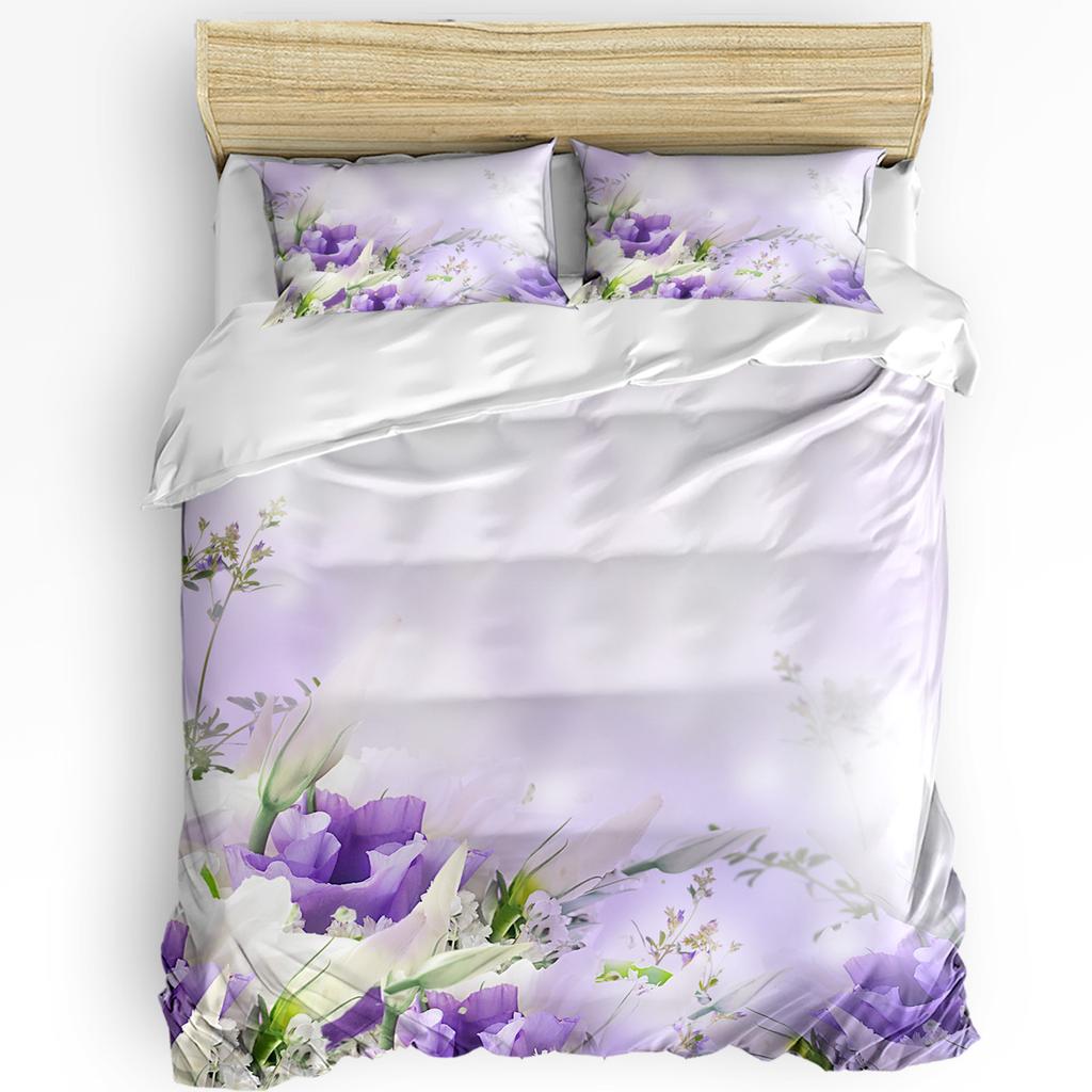 Purple Lavender Green Leaves Plant Flower Duvet Cover Bed Bedding Set Home Quilt Cover Pillowcases Bedroom Bedding Set No Sheet