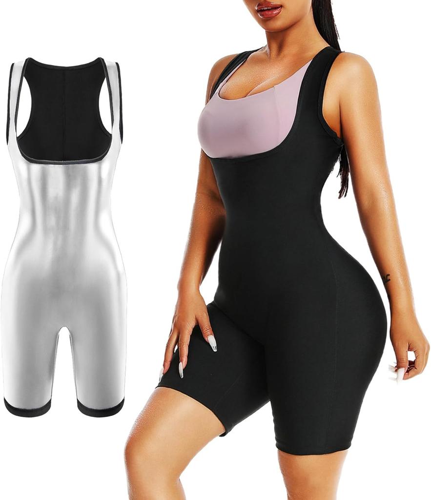 Серебристый костюм-сауна 3-в-1 для женщин | тренажер для талии и костюм для похудения всего тела 5 раз больше пота • похудение • носить где угодно