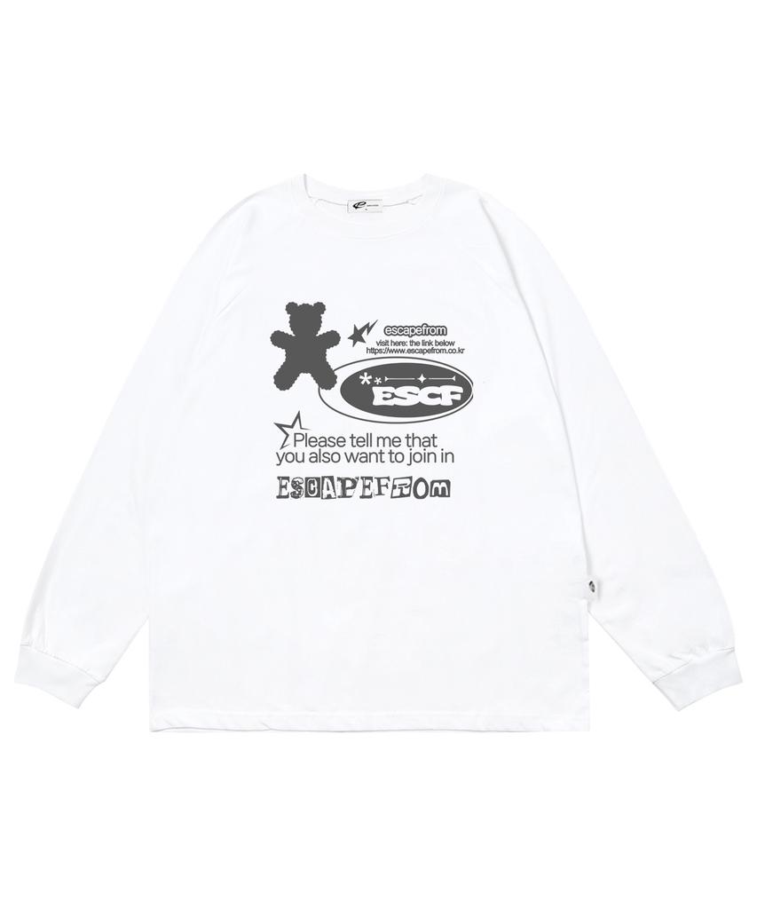 ESCAPEFROM Bear Lettering Print Long Sleeve White