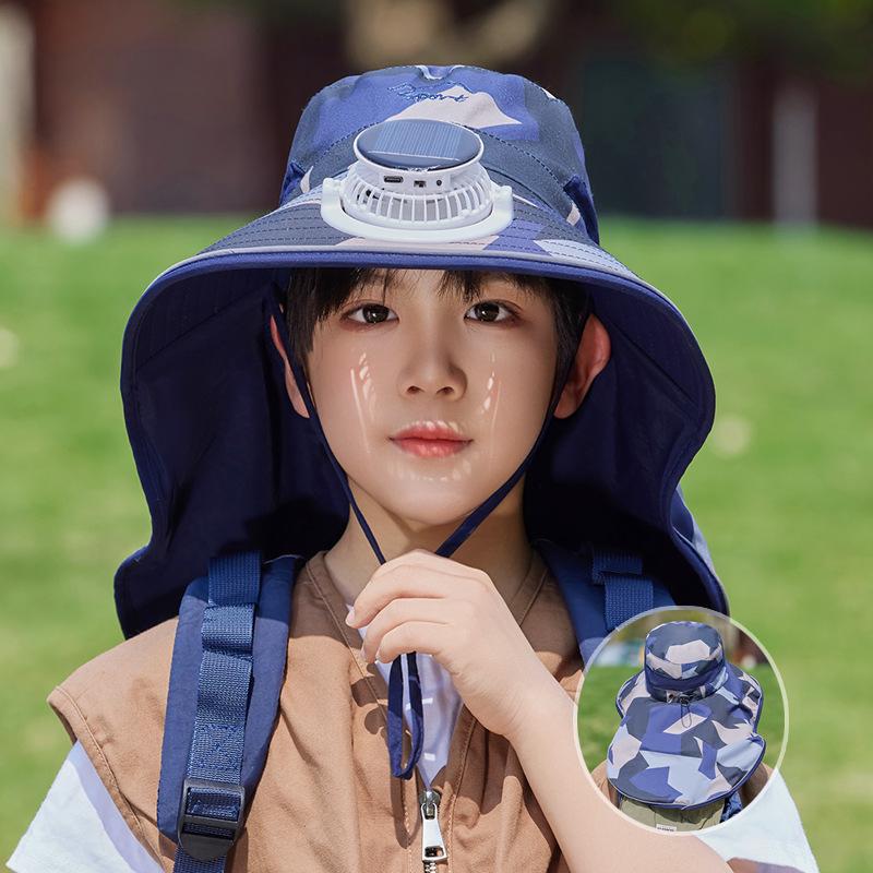 Children's hat summer eaves shawl bucket hat solar fan sun hat boys and girls outdoor sun hat