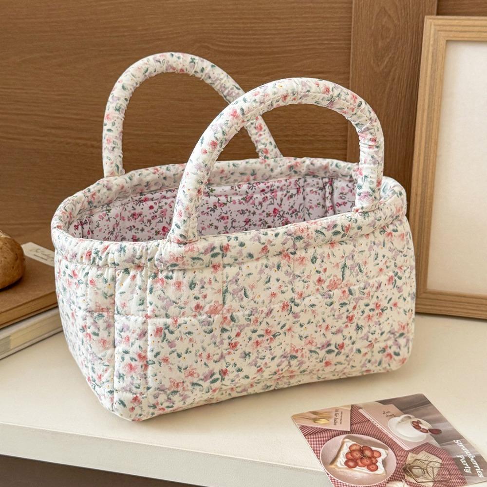 Open Top Quilted Storage Basket Dual Handles Laundry Basket With Handles Desktop Organization